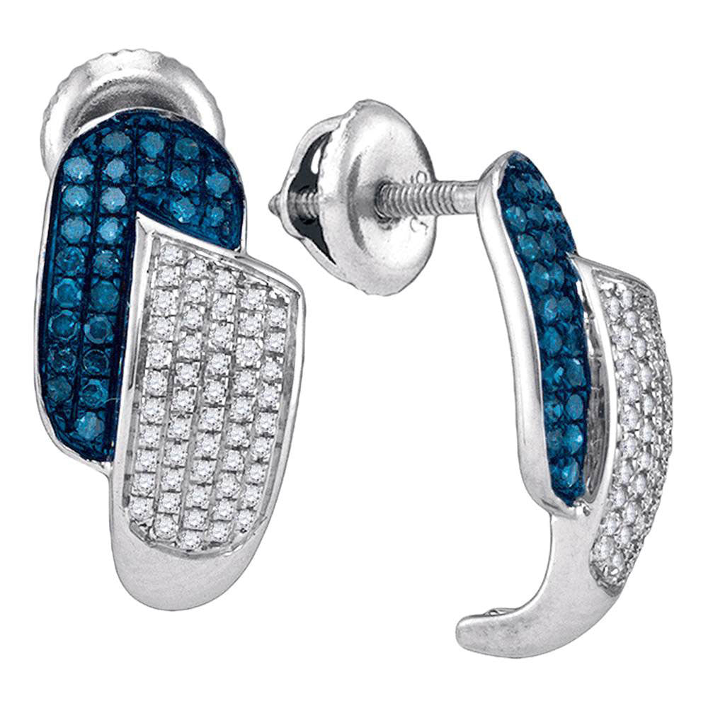 10kt White Gold Womens Round Blue Color Enhanced Diamond J Half Hoop Earrings 1/2 Cttw