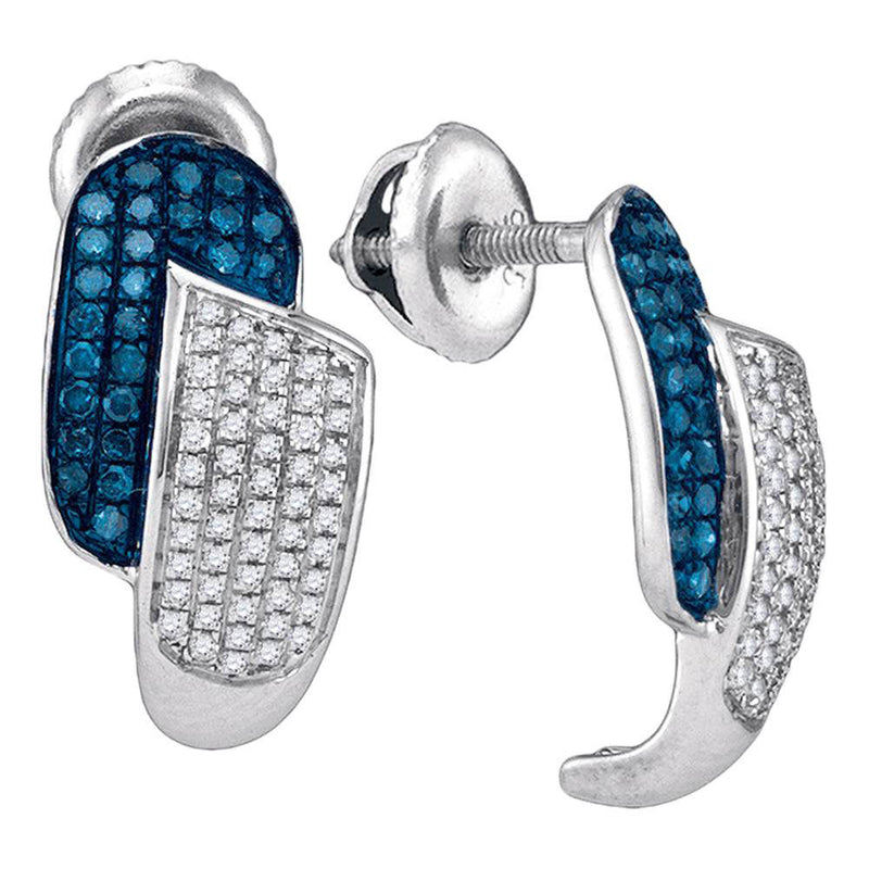 10kt White Gold Womens Round Blue Color Enhanced Diamond J Half Hoop Earrings 1/2 Cttw