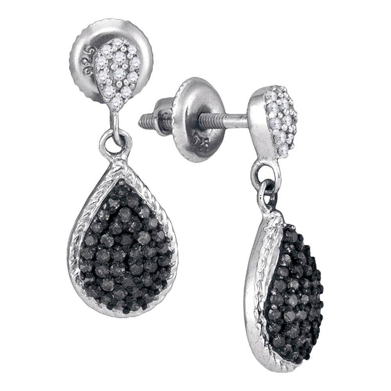 10kt White Gold Womens Round Black Color Enhanced Diamond Dangle Earrings 1/2 Cttw