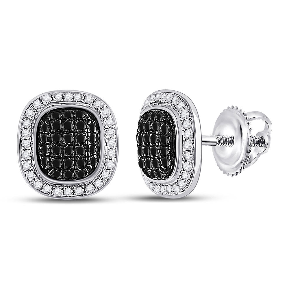 10kt White Gold Womens Round Black Color Enhanced Diamond Square Cluster Earrings 1/2 Cttw