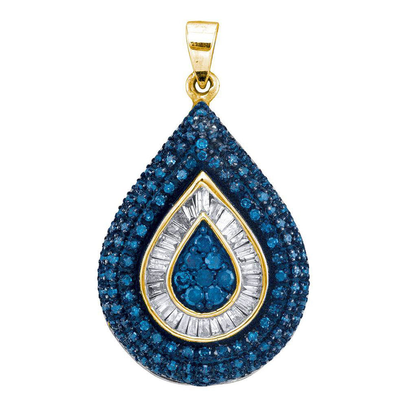 10kt Yellow Gold Womens Round Blue Color Enhanced Diamond Teardrop Frame Pendant 1 Cttw