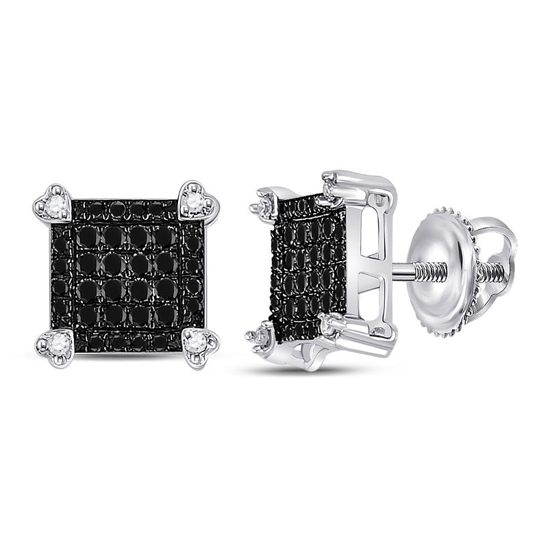 10kt White Gold Womens Round Black Color Enhanced Diamond Square Cluster Earrings 1/4 Cttw