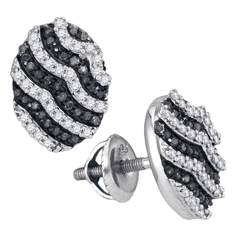 10kt White Gold Womens Round Black Color Enhanced Diamond Oval Earrings 1/2 Cttw