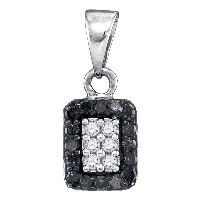 10kt White Gold Womens Round Black Color Enhanced Diamond Rectangle Cluster Pendant 1/5 Cttw