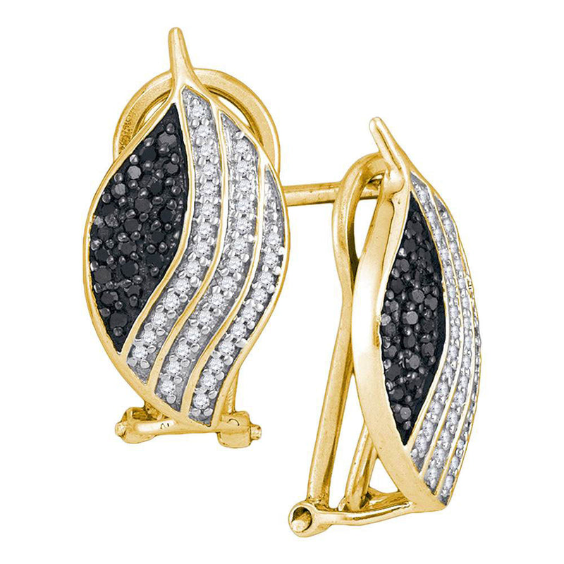 10kt Yellow Gold Womens Round Black Color Enhanced Diamond Hoop Earrings 1/2 Cttw