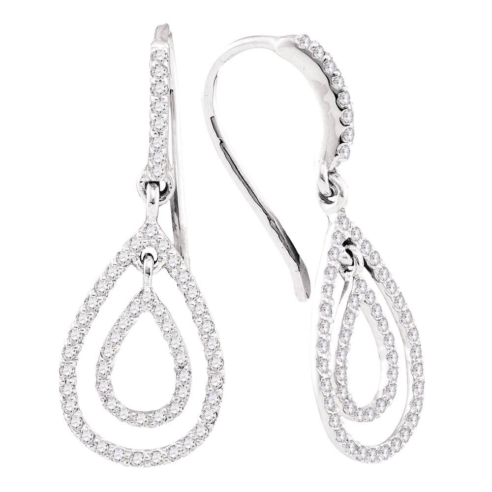 10kt White Gold Womens Round Diamond Teardrop Dangle Earrings 1/2 Cttw