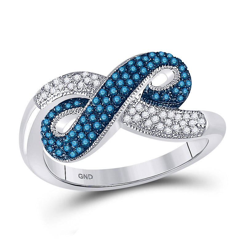 10kt White Gold Womens Round Blue Color Enhanced Diamond Infinity Ring 1/3 Cttw