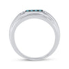 10kt White Gold Mens Round Blue Color Enhanced Diamond Band Ring 1/3 Cttw