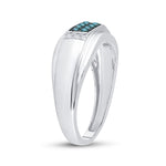 10kt White Gold Mens Round Blue Color Enhanced Diamond Band Ring 1/3 Cttw