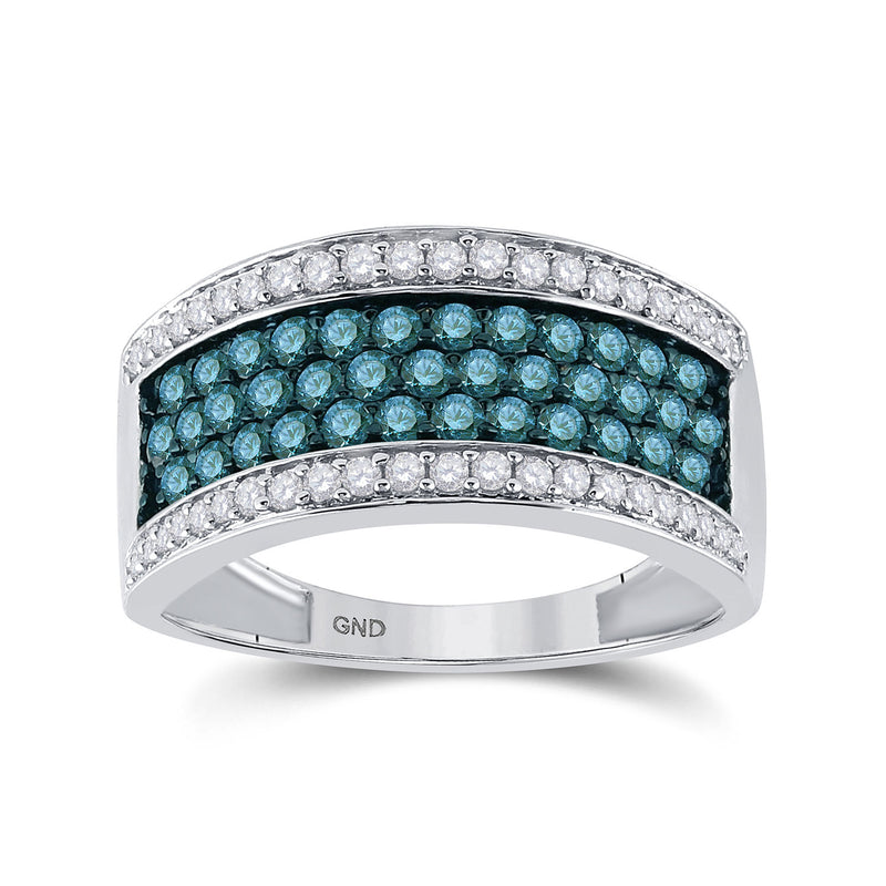 10kt White Gold Womens Round Blue Color Enhanced Diamond Band Ring 1 Cttw