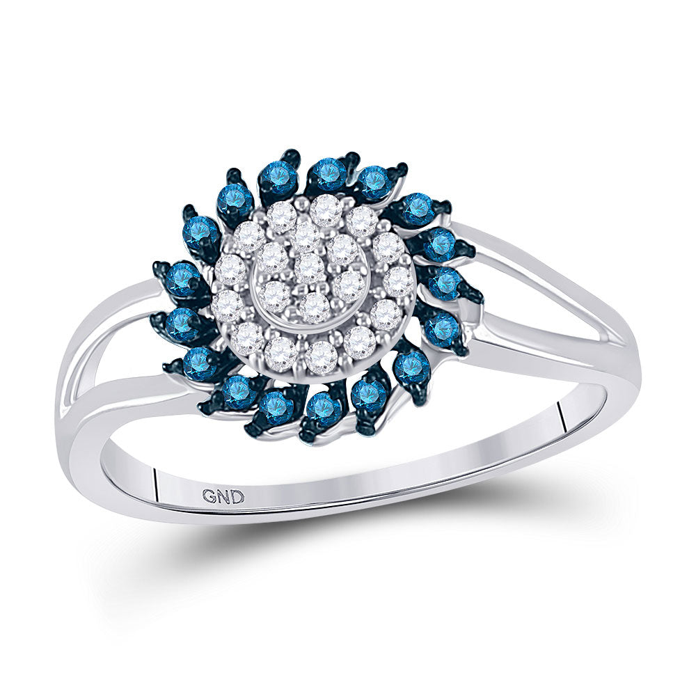 10kt White Gold Womens Round Blue Color Enhanced Diamond Circle Frame Cluster Ring 1/4 Cttw