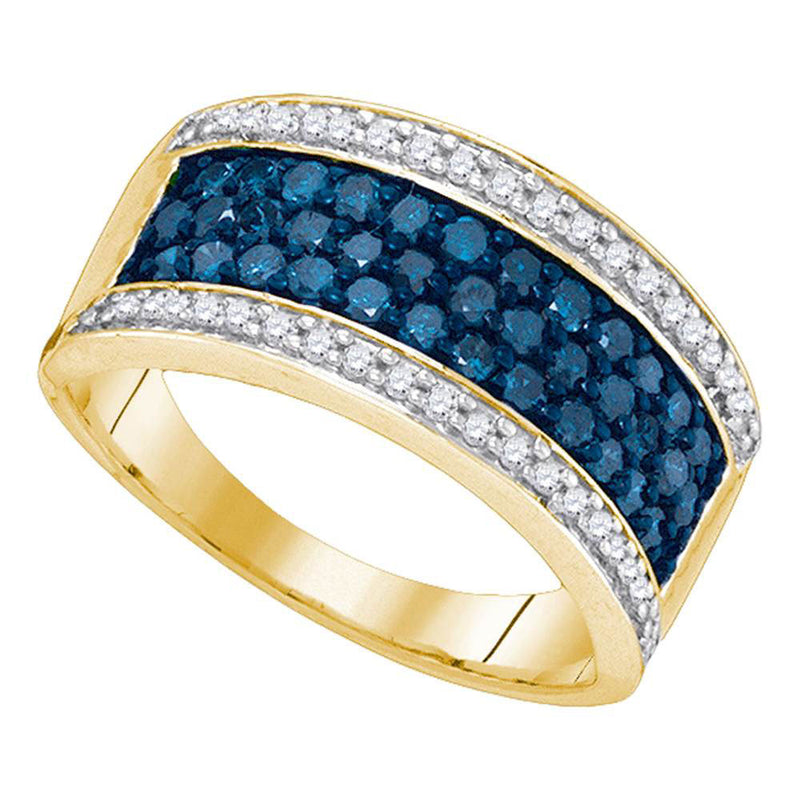 10kt Yellow Gold Womens Round Blue Color Enhanced Diamond Band 1 Cttw