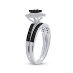 Sterling Silver Round Black Color Enhanced Diamond Bridal Wedding Ring Band Set 1/2 Cttw