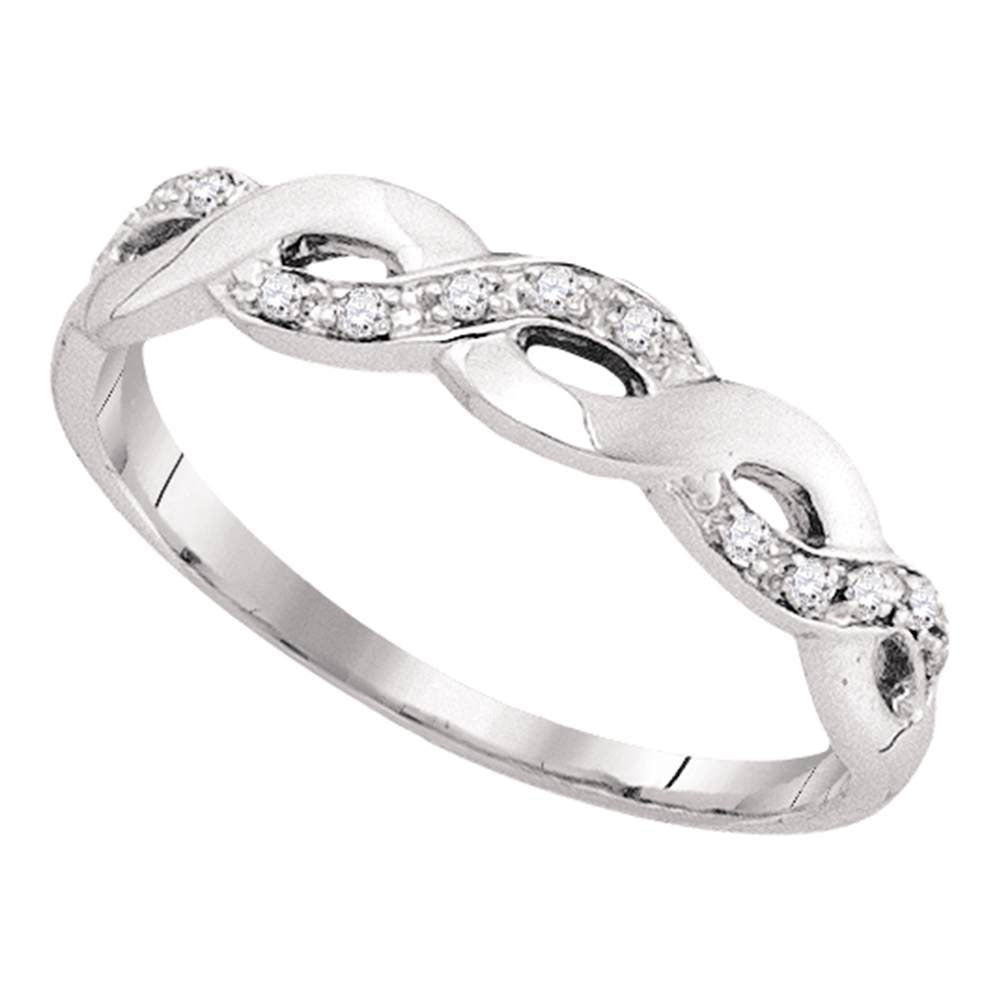 10kt White Gold Womens Round Diamond Woven Twist Band Ring 1/12 Cttw