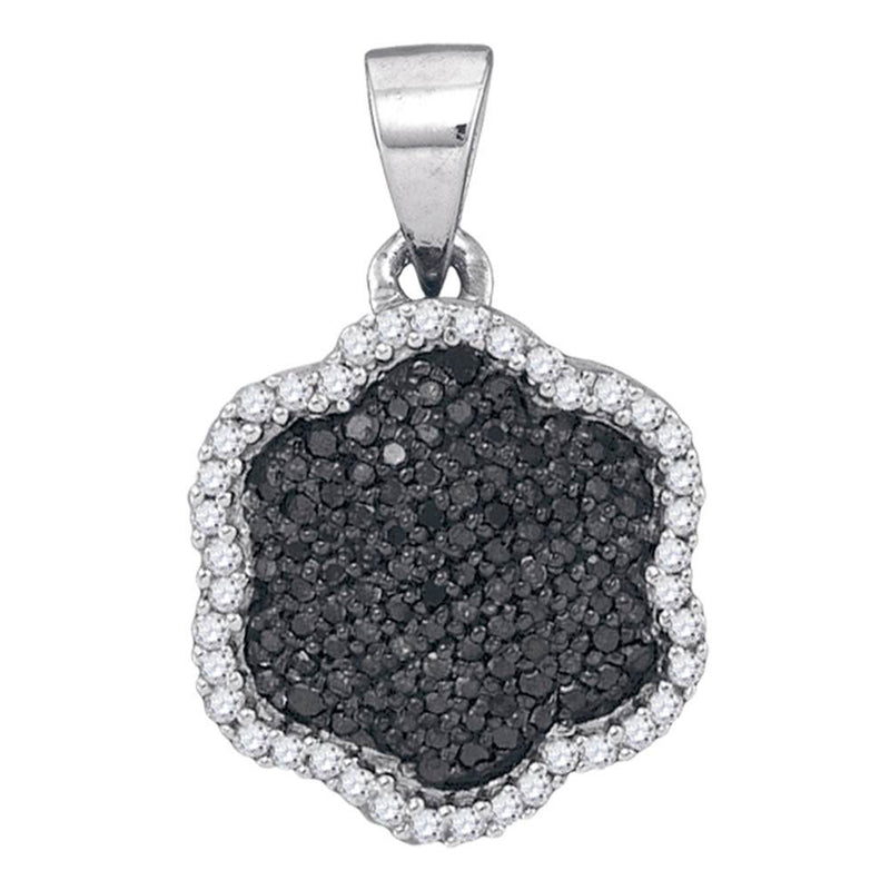 10kt White Gold Womens Round Black Color Enhanced Diamond Hexagon Cluster Pendant 1/4 Cttw