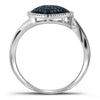 10kt White Gold Womens Round Blue Color Enhanced Diamond Milgrain Heart Cluster Ring 1/6 Cttw