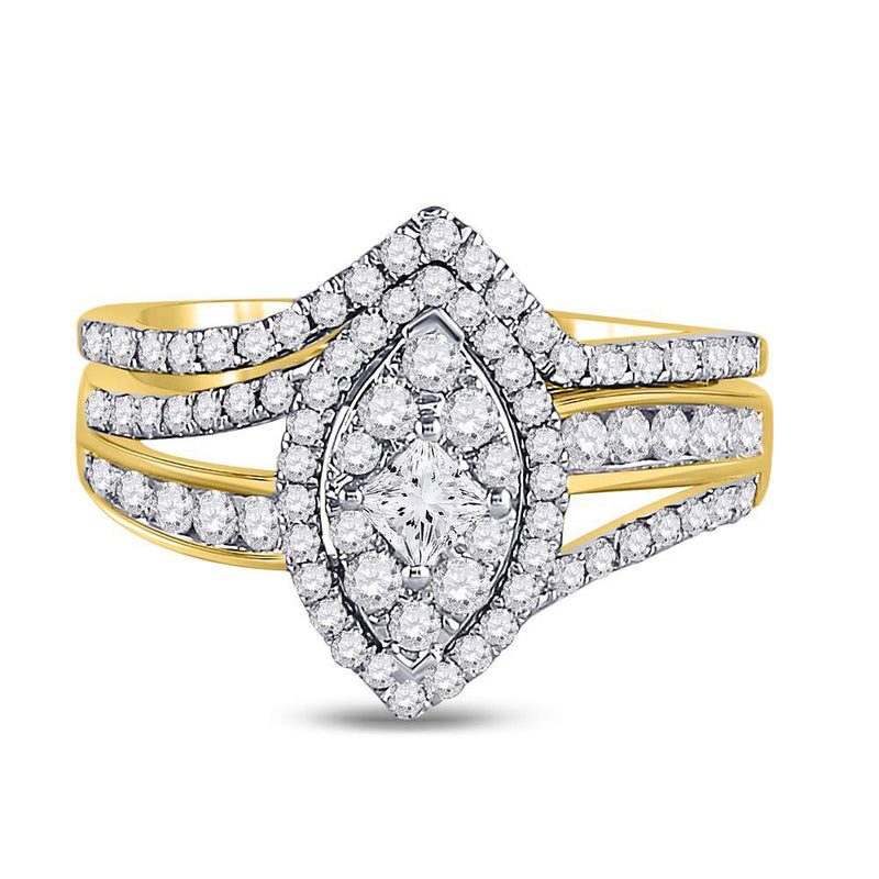 14kt Yellow Gold Princess Diamond Oval Bridal Wedding Ring Band Set 1 Cttw