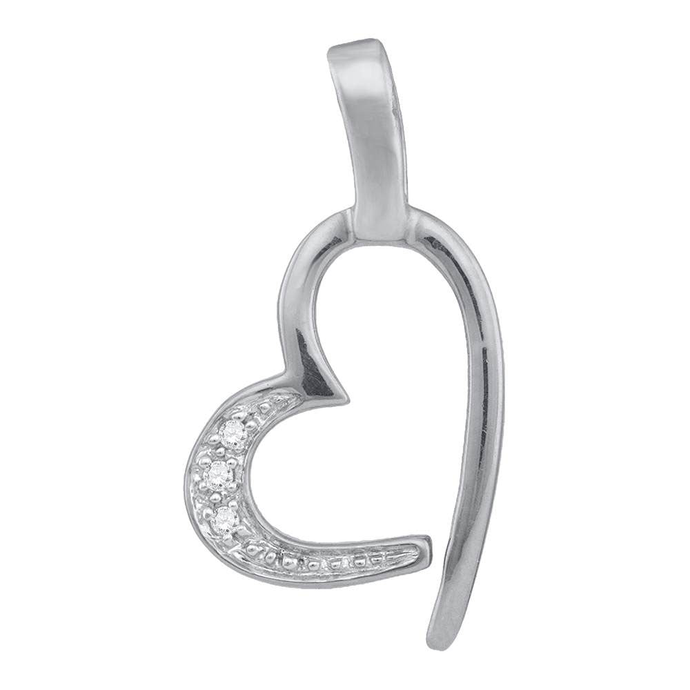 10kt White Gold Womens Round Diamond Heart Pendant .02 Cttw