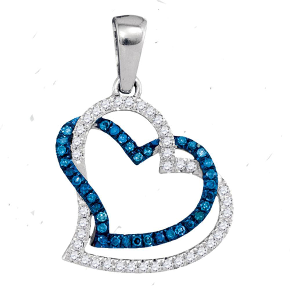 10kt White Gold Womens Round Blue Color Enhanced Diamond Heart Pendant 1/5 Cttw