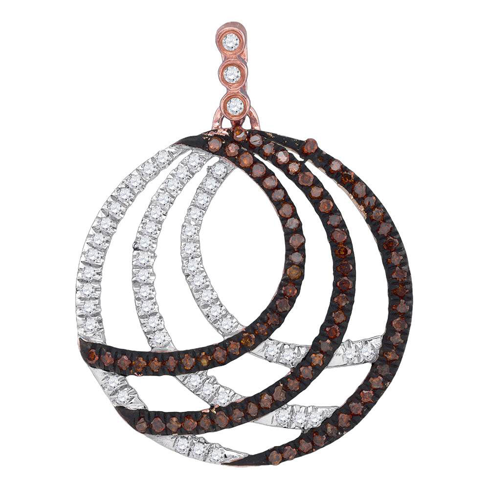 10kt Rose Gold Womens Round Red Color Enhanced Diamond Stripe Circle Pendant 3/8 Cttw