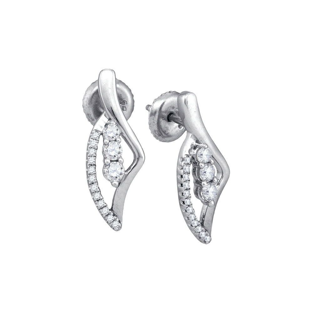 10kt White Gold Womens Round Diamond Fashion Earrings 1/3 Cttw