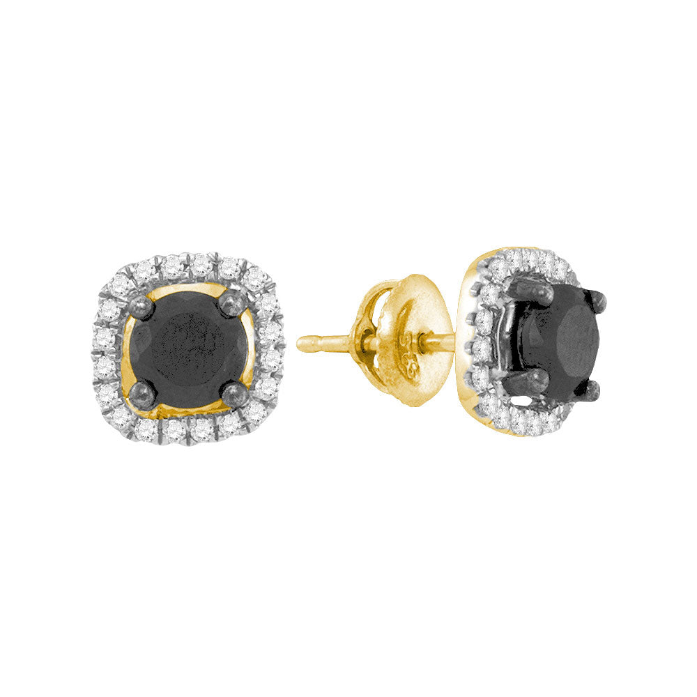 10kt Yellow Gold Womens Round Black Color Enhanced Diamond Solitaire Earrings 1-7/8 Cttw