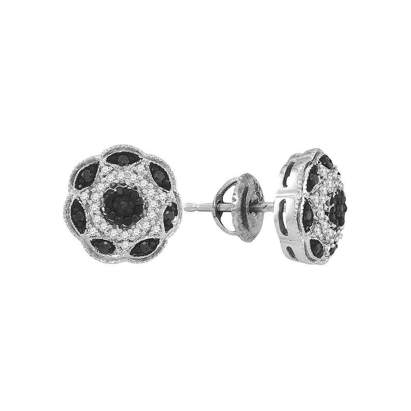 10kt White Gold Womens Round Black Color Enhanced Diamond Fashion Earrings 1/3 Cttw