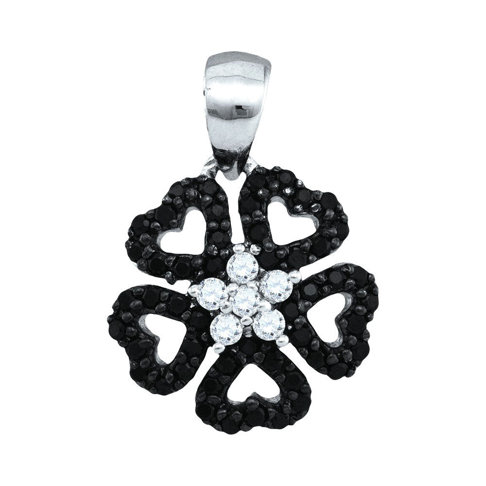 10kt White Gold Womens Round Black Color Enhanced Diamond Heart Circle Pendant 1/3 Cttw