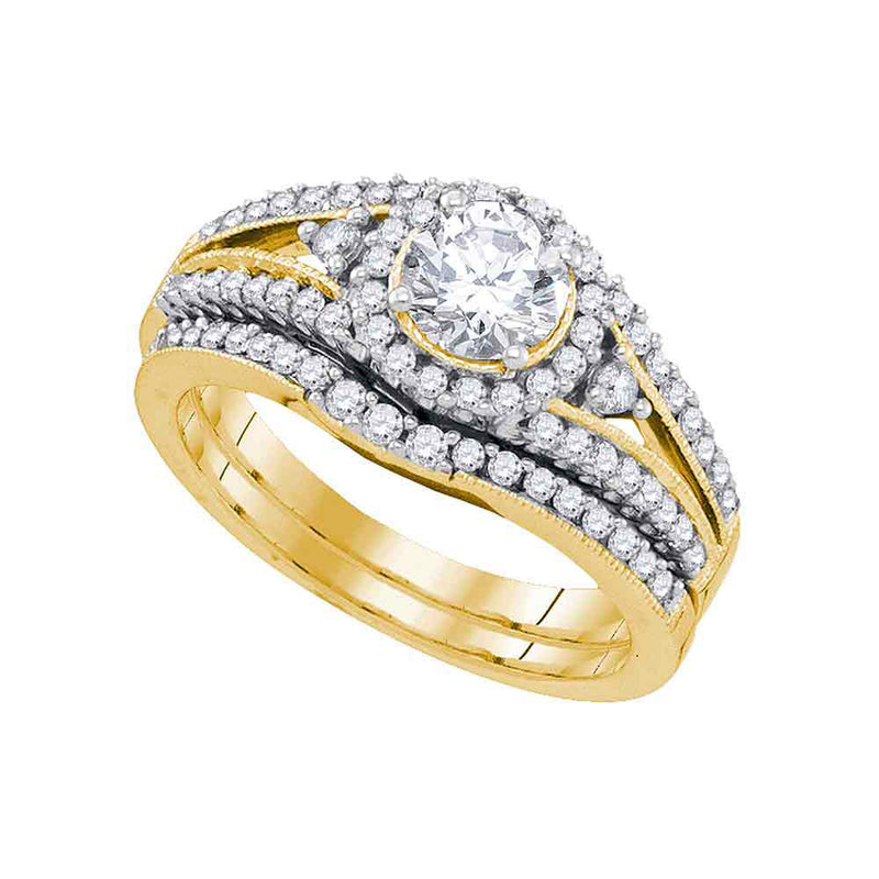 14kt Yellow Gold Round Diamond Bridal Wedding Ring Band Set 1-1/4 Cttw