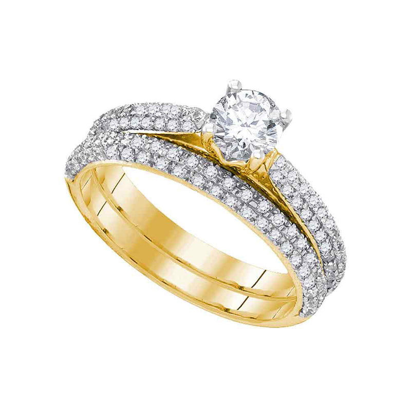 14kt Yellow Gold Round Diamond Bridal Wedding Ring Band Set 1 Cttw