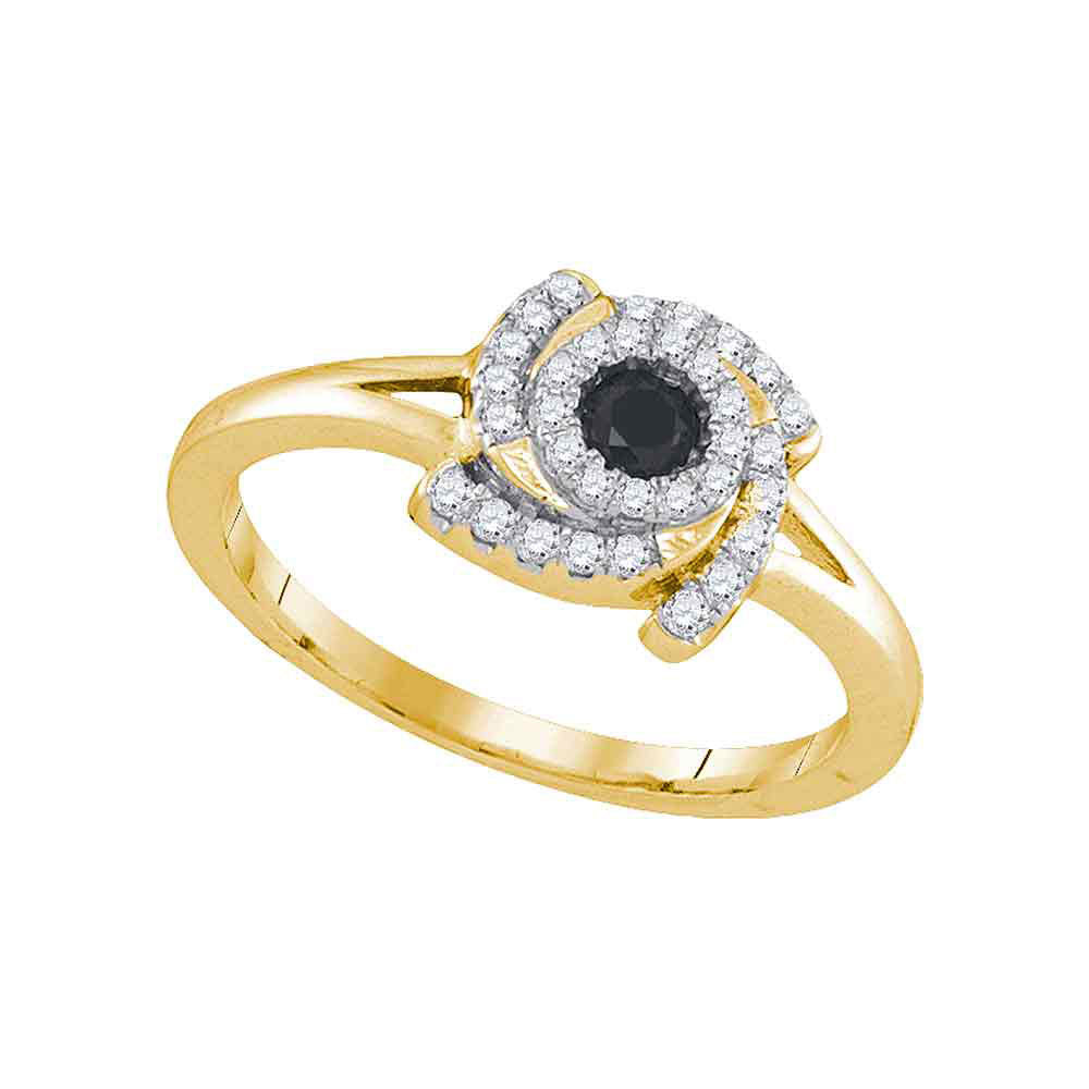 10kt Yellow Gold Womens Round Black Color Enhanced Diamond Solitaire Ring 1/3 Cttw