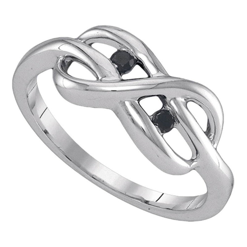 Sterling Silver Womens Round Black Color Enhanced Diamond Infinity Ring 1/20 Cttw