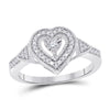 Sterling Silver Womens Round Diamond Heart Ring 1/8 Cttw