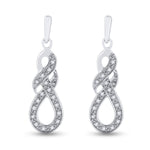 Sterling Silver Womens Round Diamond Dangle Earrings 1/8 Cttw