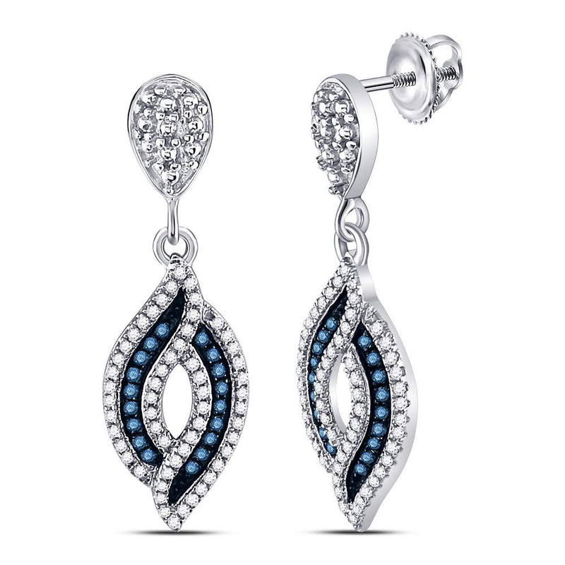 10kt White Gold Womens Round Blue Color Enhanced Diamond Dangle Earrings 1/2 Cttw