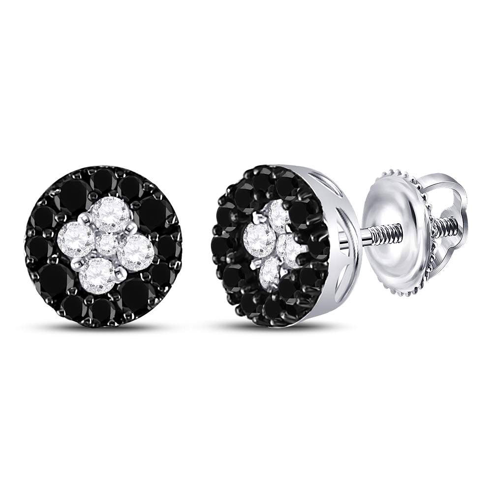 10kt White Gold Womens Round Black Color Enhanced Diamond Cluster Earrings 1/3 Cttw