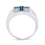 Sterling Silver Mens Round Blue Color Enhanced Diamond Cross Religious Ring 1/2 Cttw