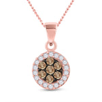 10kt Rose Gold Womens Round Brown Diamond Flower Cluster Pendant 3/8 Cttw