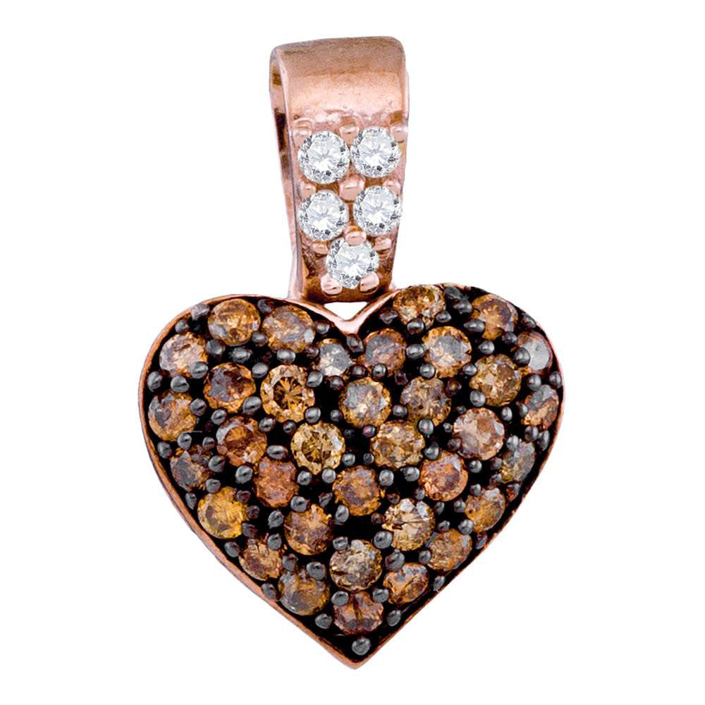 10k Rose Gold Brown Round Cluster Diamond Womens Heart Pendant 3/8 Cttw