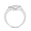 Sterling Silver Womens Round Diamond Double Joined Heartss Love Ring 1/6 Cttw