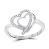 Sterling Silver Womens Round Diamond Double Joined Heartss Love Ring 1/6 Cttw