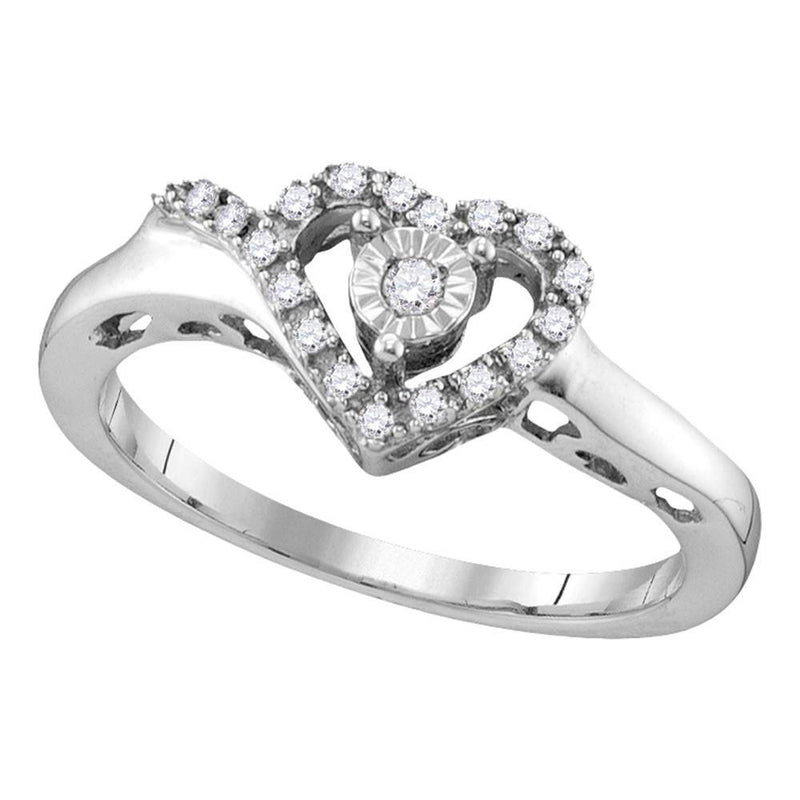 Sterling Silver Womens Round Diamond Heart Ring 1/10 Cttw