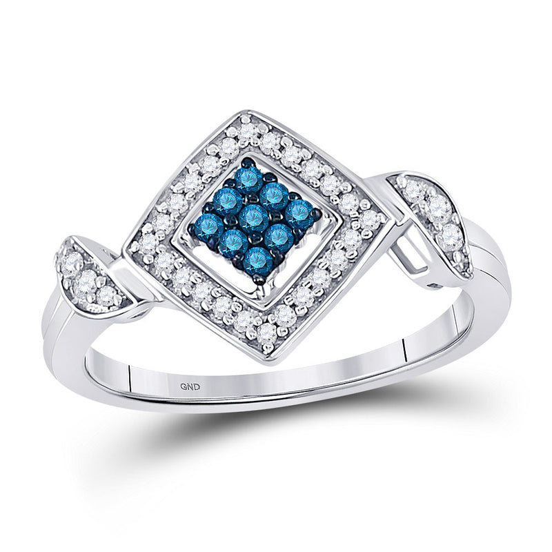 10kt White Gold Womens Round Blue Color Enhanced Diamond Square Ring 1/4 Cttw