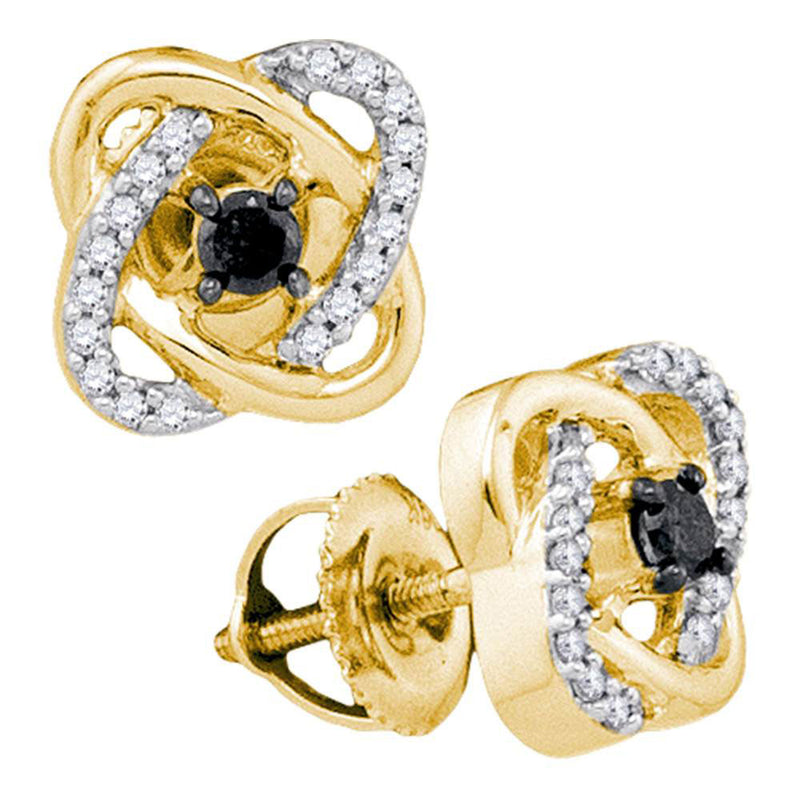 10kt Yellow Gold Womens Round Black Color Enhanced Diamond Fashion Earrings 1/4 Cttw