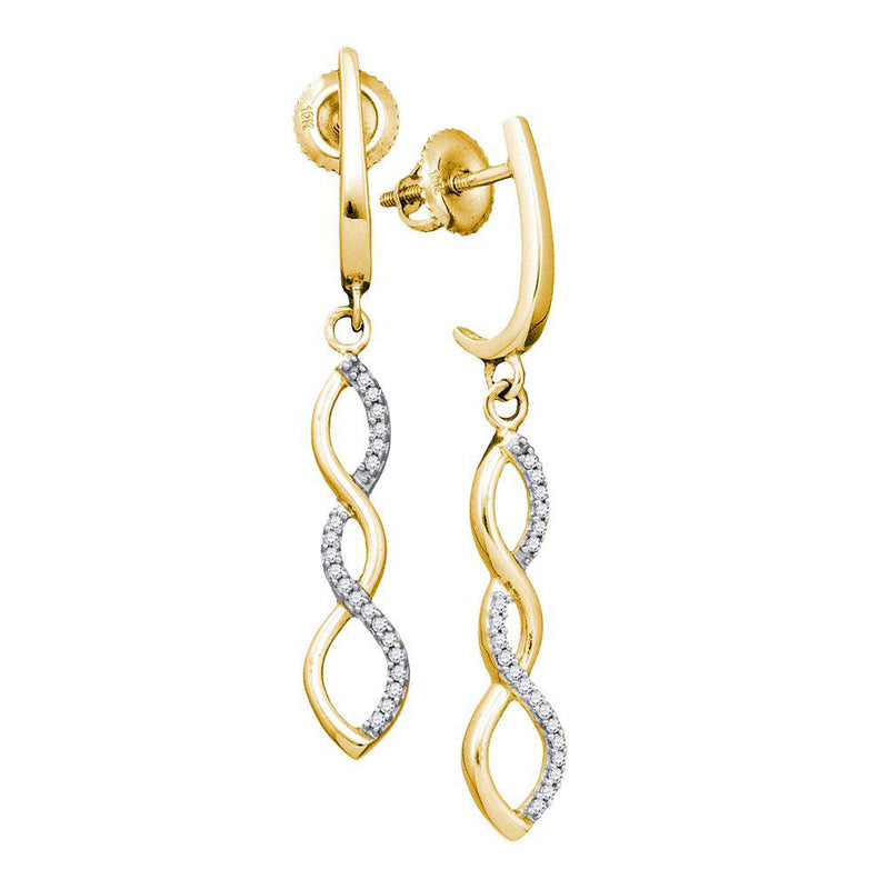 10kt Yellow Gold Womens Round Diamond Infinity Dangle Earrings 1/8 Cttw