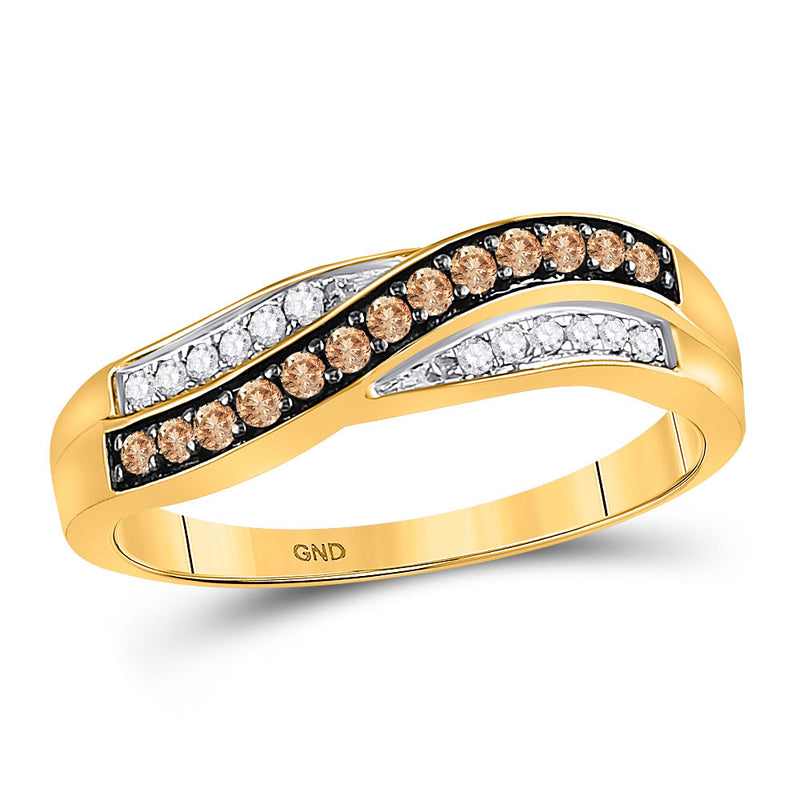 10kt Yellow Gold Womens Round Brown Diamond Band Ring 1/4 Cttw