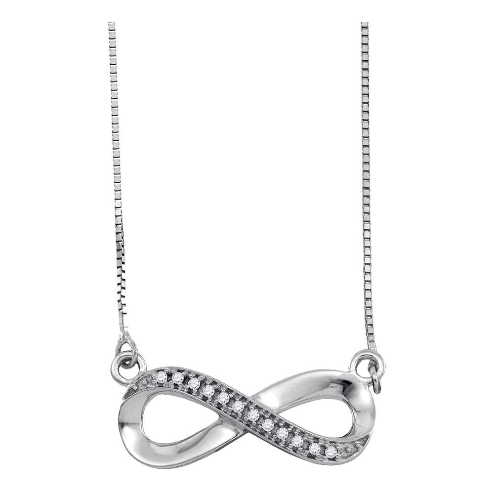 10kt White Gold Womens Round Diamond Infinity Pendant Necklace 1/20 Cttw