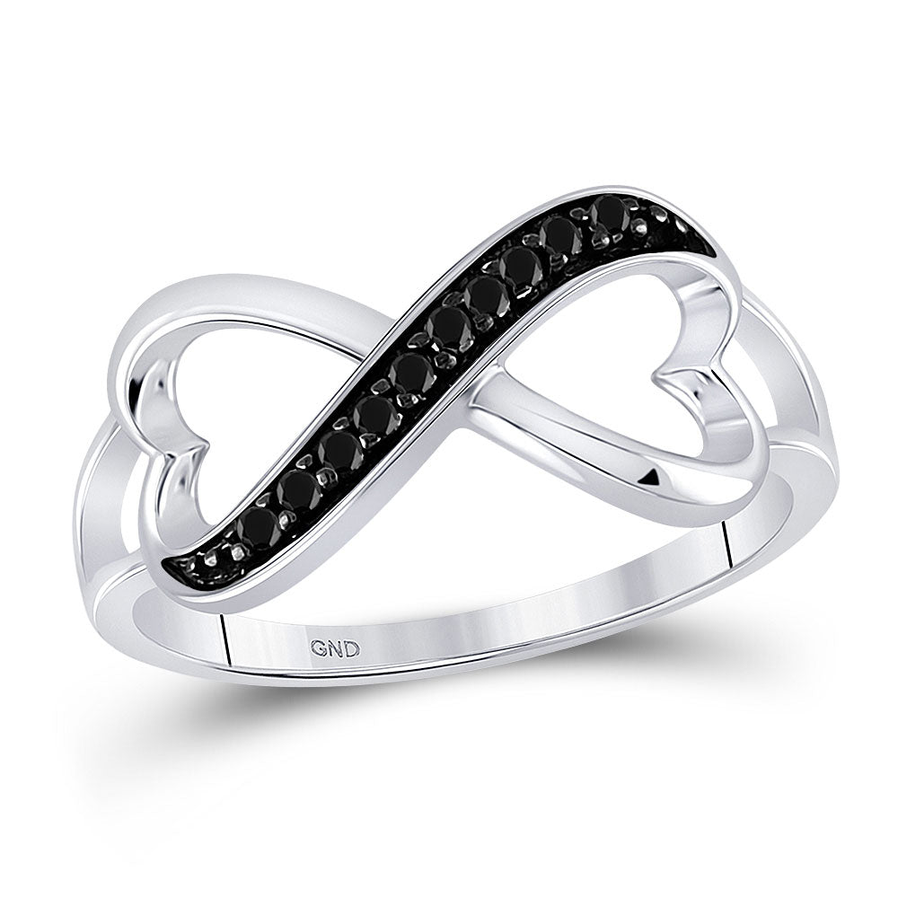 10kt White Gold Womens Round Black Color Enhanced Diamond Infinity Ring 1/10 Cttw