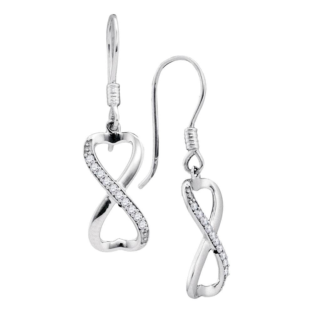 10kt White Gold Womens Round Diamond Infinity Dangle Earrings 1/5 Cttw