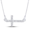 Sterling Silver Womens Round Diamond Horizontal Sideways Cross Necklace 1/10 Cttw